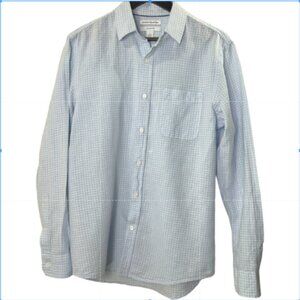 Amazon Essentials Men’s Medium Blue White Gingham Button Down
